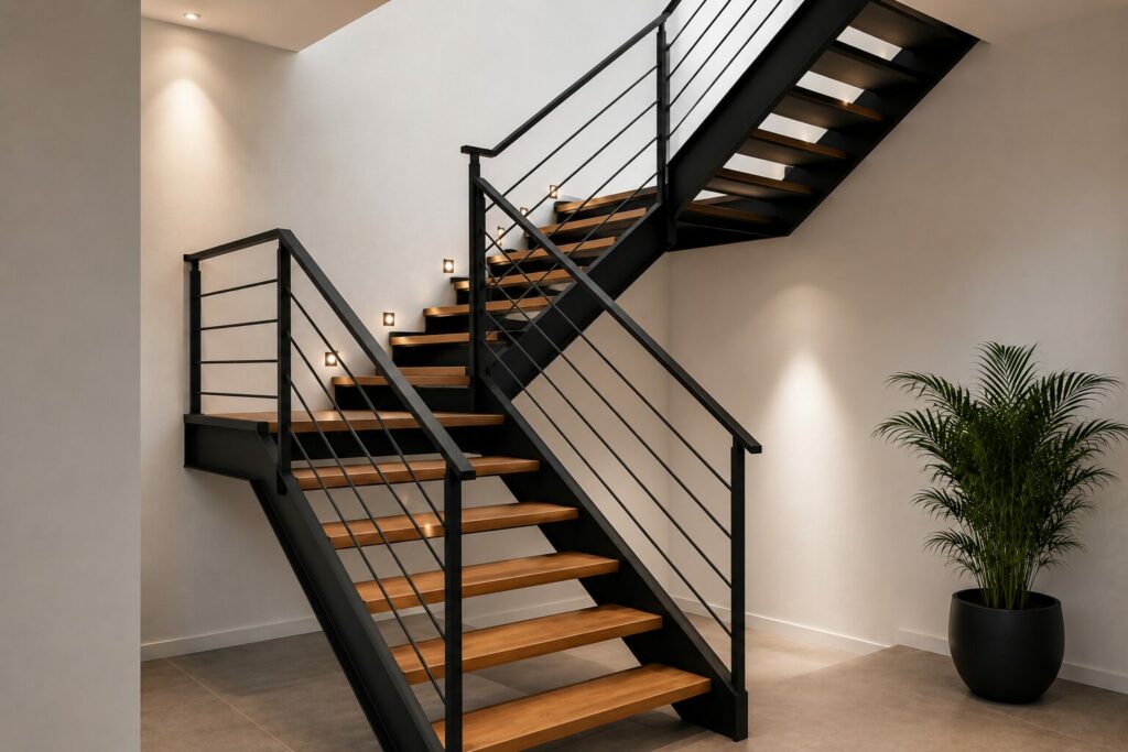 Escalier métallique sur mesure fabriqué par RCT Farges à Saint-Vérand dans l'Ouest lyonnais.